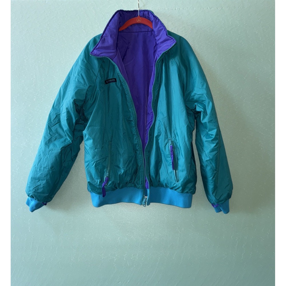 Vintage 1990s reversible Columbia Bomber ski jacket unisex size L Green/purple‎